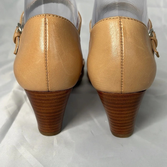 NATURALIZER Swirl Tan Leather Wedge Ankle Strap Shoes Cutout Coastal 6.5W - Picture 10 of 14